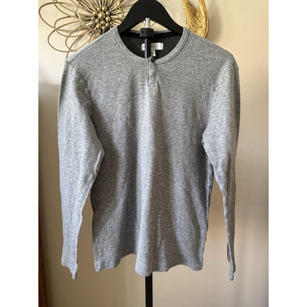 Calibrate Men's Medium Gray Long Sleeve Henley Shirt Stretch Cotton Casual